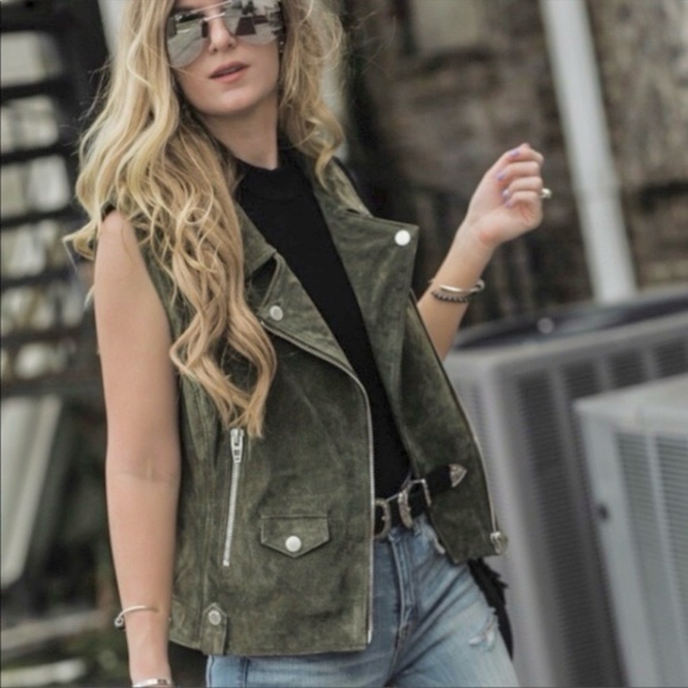Blank NYC Suede Moto Vest Women’s S Small Khaki-Grey Motorcycle Jacket